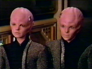 A pair of Bynars - worked on the Enterprise's computer - Iva Lane as 00 and Kelli Ann McNally as 11

